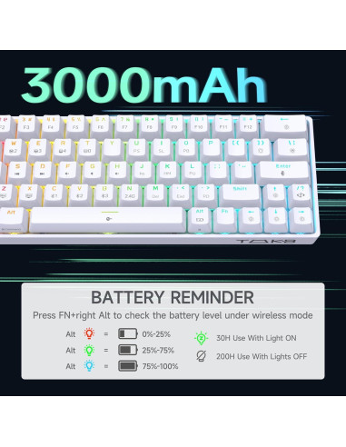 Teclado Mecánico DIERYA DK63 Inalámbrico RGB 60% Blanco