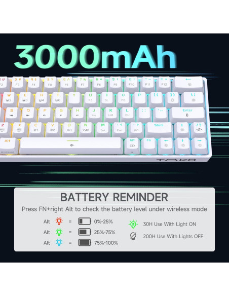 Teclado Mecánico DIERYA DK63 Inalámbrico RGB 60% Blanco Teclado Mecánico DIERYA DK63 Inalámbrico RGB 60% Blanco