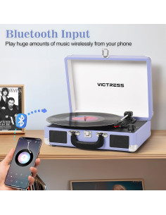Reproductor de Vinilo VICTRESS TE-001F-PE Bluetooth 3 Velocidades 2