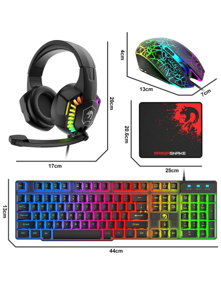 Combo Gaming Mamba Snake Teclado, Ratón y Auriculares RGB