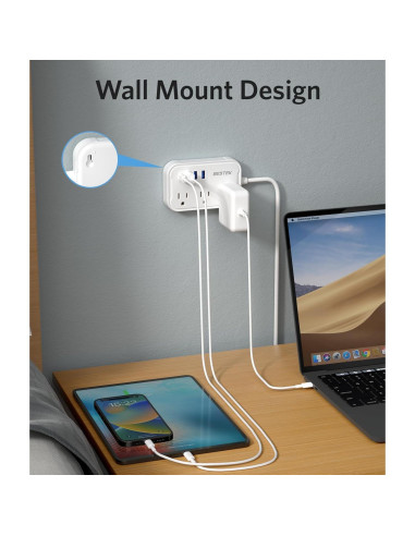 Adaptador de Enchufe de Viaje BESTEK Tipo G con 3 Salidas y 4 USB