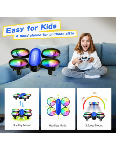 Drone Mini TOMZON A23 para Niños, 2 Baterías, Azul