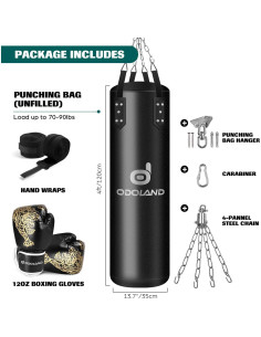 Saco de Boxeo Odoland 4 pies + Guantes 12 oz + Accesorios 2