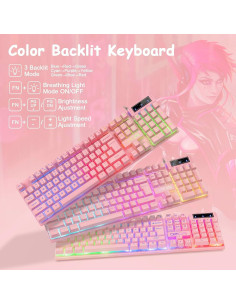 Combo Teclado y Ratón CHONCHOW Rosa Retroiluminado RGB 2