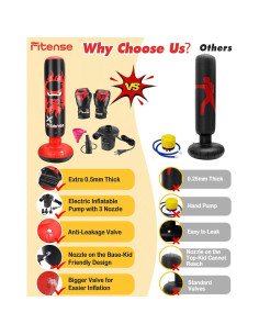 Saco de Boxeo Inflable Fitense Ninja Rojo 1.30 kg para Niños 2