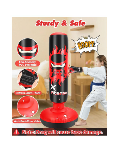 Saco de Boxeo Inflable Fitense Ninja Rojo 1.30 kg para Niños
