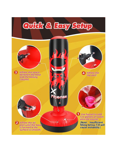 Saco de Boxeo Inflable Fitense Ninja Rojo 1.30 kg para Niños