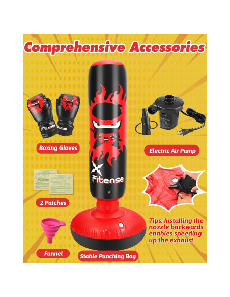 Saco de Boxeo Inflable Fitense Ninja Rojo 1.30 kg para Niños