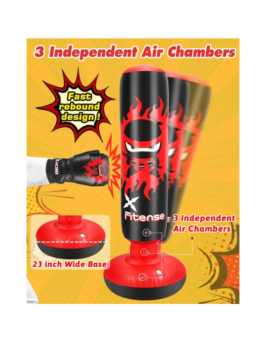 Saco de Boxeo Inflable Fitense Ninja Rojo 1.30 kg para Niños