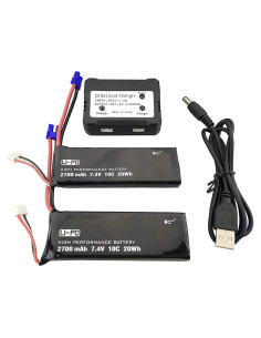 2 Baterías 7.4V 2700mAh Litio + Cargador 2 en 1 Hubsan