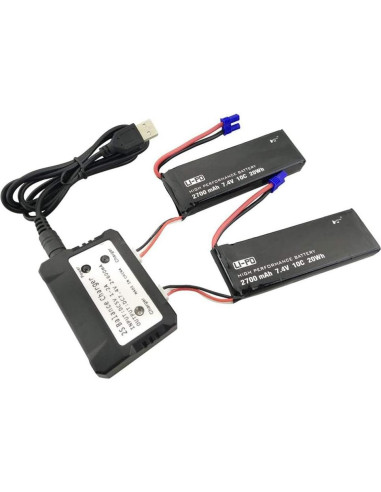 2 Baterías 7.4V 2700mAh Litio + Cargador 2 en 1 Hubsan