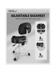 Banqueta de Batería Donner con Respaldo Ajustable Negro 2