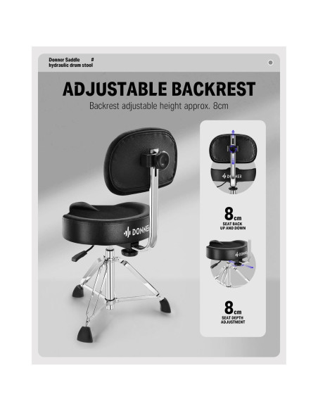 Banqueta de Batería Donner con Respaldo Ajustable Negro