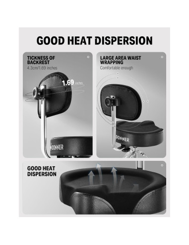 Banqueta de Batería Donner con Respaldo Ajustable Negro