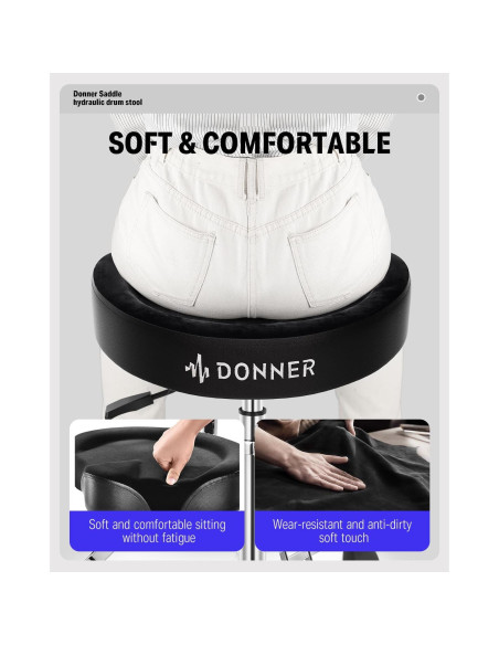 Banqueta de Batería Donner con Respaldo Ajustable Negro