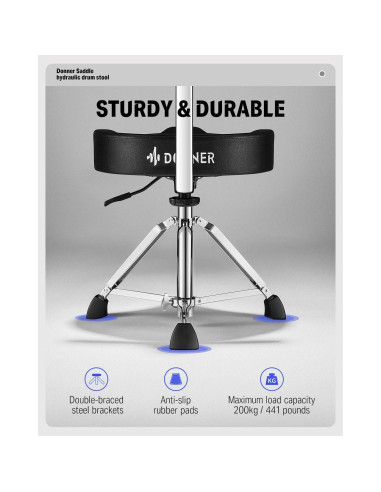 Banqueta de Batería Donner con Respaldo Ajustable Negro