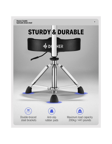 Banqueta de Batería Donner con Respaldo Ajustable Negro