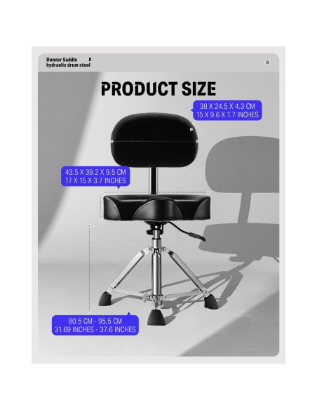 Banqueta de Batería Donner con Respaldo Ajustable Negro