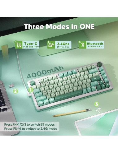 Teclado Mecánico Inalámbrico Redragon K681 RGB 75%