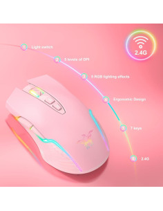 Ratón Gaming Inalámbrico SIMGAL Rosa RGB Recargable 2