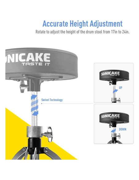 SONICAKE Trono de Batería Ajustable Negro 204 kg Soporte