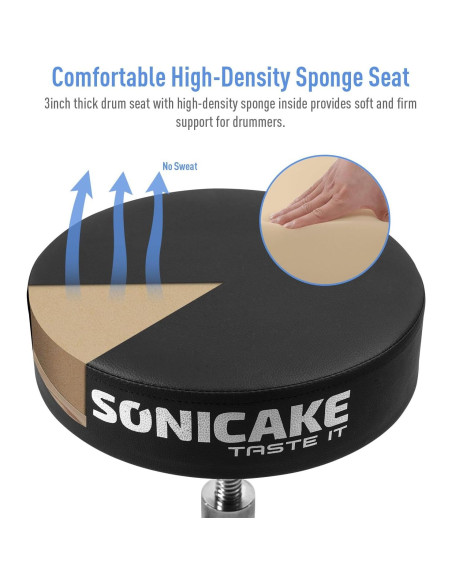 SONICAKE Trono de Batería Ajustable Negro 204 kg Soporte