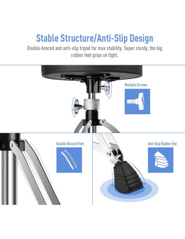 SONICAKE Trono de Batería Ajustable Negro 204 kg Soporte