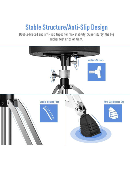 SONICAKE Trono de Batería Ajustable Negro 204 kg Soporte