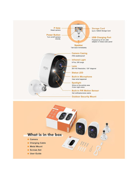 Cámara Dzees Inalámbrica 2K con Alarma y Visión Nocturna