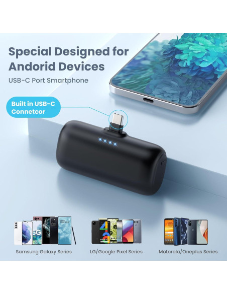Cargador Portátil Mini USB-C 5200mAh para iPhone y Android