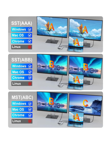 Adaptador USB C a Doble HDMI SWITCHFLUX 4K 60Hz Mac/Windows