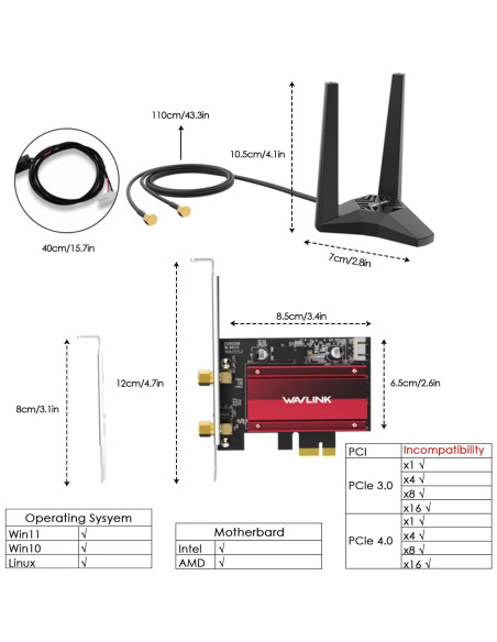 Tarjeta de Red WAVLINK WiFi 6E AX5400M PCIe Bluetooth 5.3