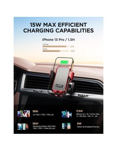 Cargador Inalámbrico para Auto JOYMASS 15W Rojo Soporte Teléfono