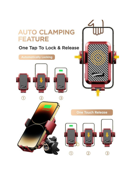 Cargador Inalámbrico para Auto JOYMASS 15W Rojo Soporte Teléfono