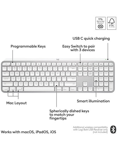 Teclado Inalámbrico Logitech MX Keys S para Mac - Gris Pálido
