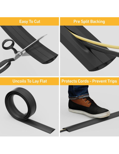 Cubierta de Cable de Suelo D-Line 6 Pies Negra Antideslizante