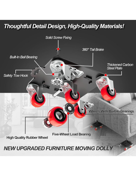 Carretilla de Muebles MYUEA 5 Ruedas 1498 kg con Freno