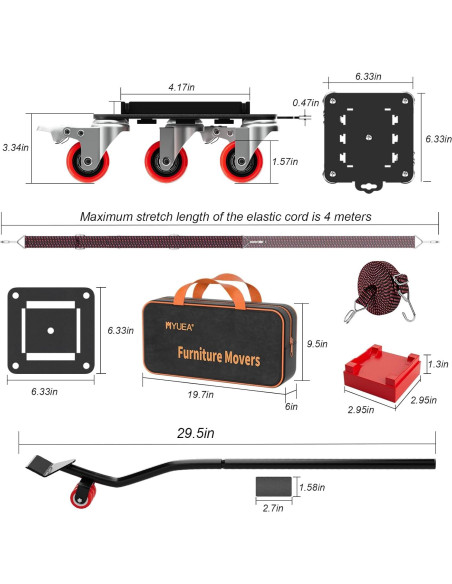Carretilla de Muebles MYUEA 5 Ruedas 1498 kg con Freno