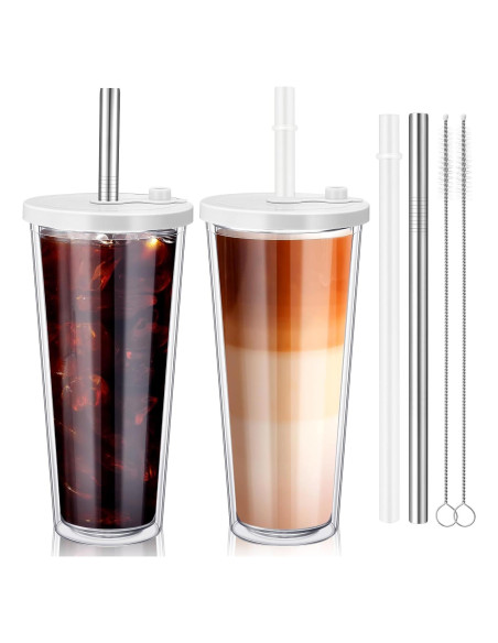 Honeydak 2 Vasos Reutilizables 24 oz para Café Helado Blanco
