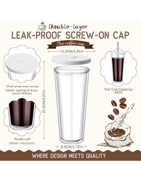 Honeydak 2 Vasos Reutilizables 24 oz para Café Helado Blanco