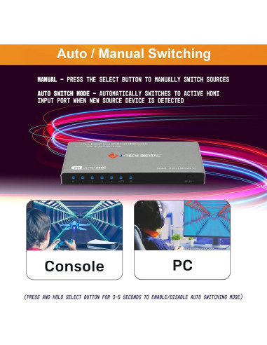 Switch HDMI 4K 120Hz J-Tech Digital 4 en 1 Automático