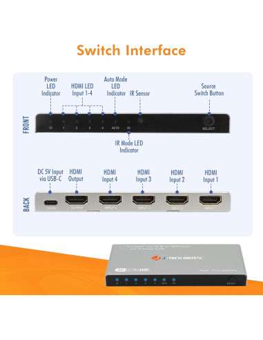 Switch HDMI 4K 120Hz J-Tech Digital 4 en 1 Automático