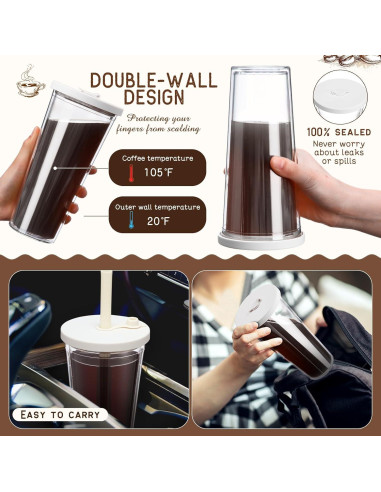 Honeydak 2 Vasos Reutilizables 24 oz para Café Helado Blanco