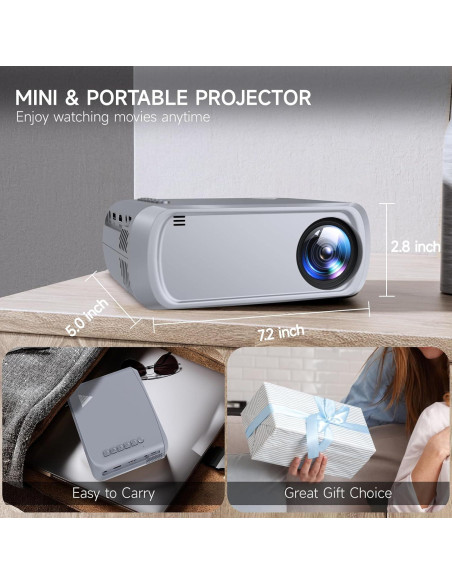 Mini Proyector Ohdil Wifi Gris 1080P Portátil 170"