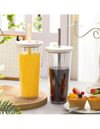 Honeydak 2 Vasos Reutilizables 24 oz para Café Helado Blanco