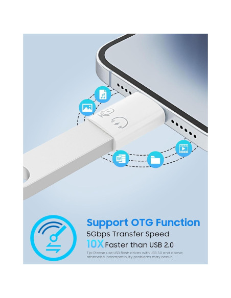 Adaptador MoKo USB C a Lightning y USB A, carga 10W