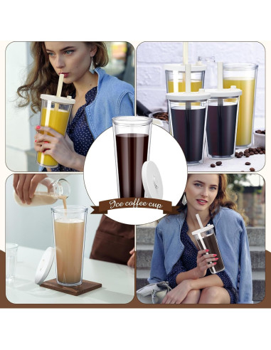 Honeydak 2 Vasos Reutilizables 24 oz para Café Helado Blanco