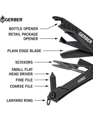 Multiherramienta EDC Gerber Dime 12-en-1 - Negro