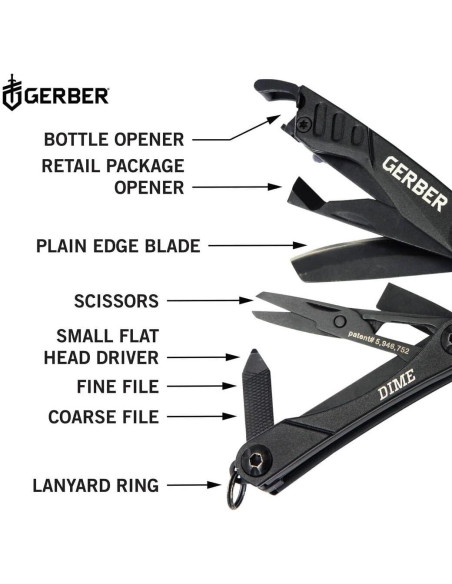 Multiherramienta EDC Gerber Dime 12-en-1 - Negro