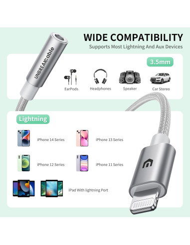 Adaptador de Auriculares UNBREAKcable Lightning a 3.5mm
